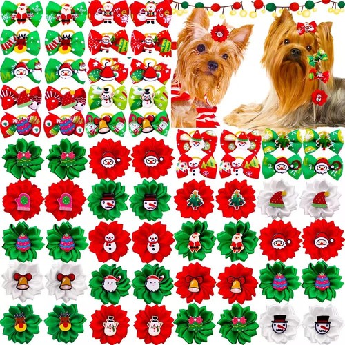 40pcs christmas dog - christmas, bow